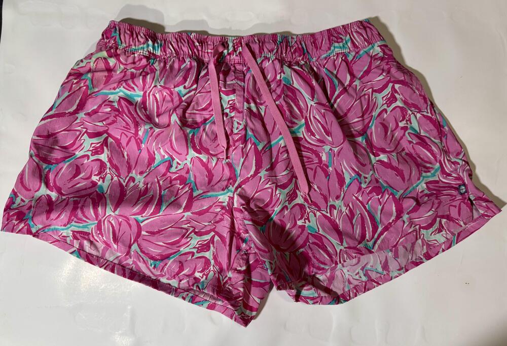 Lauren James Shorts Womens Large Pink Floral Pull On Drawstring Lounge